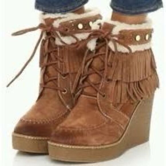 Sam Edelman Kemper Wedge Leather Shoes – Size 7 – Brown Fringe Lace-Up - Picture 1 of 11